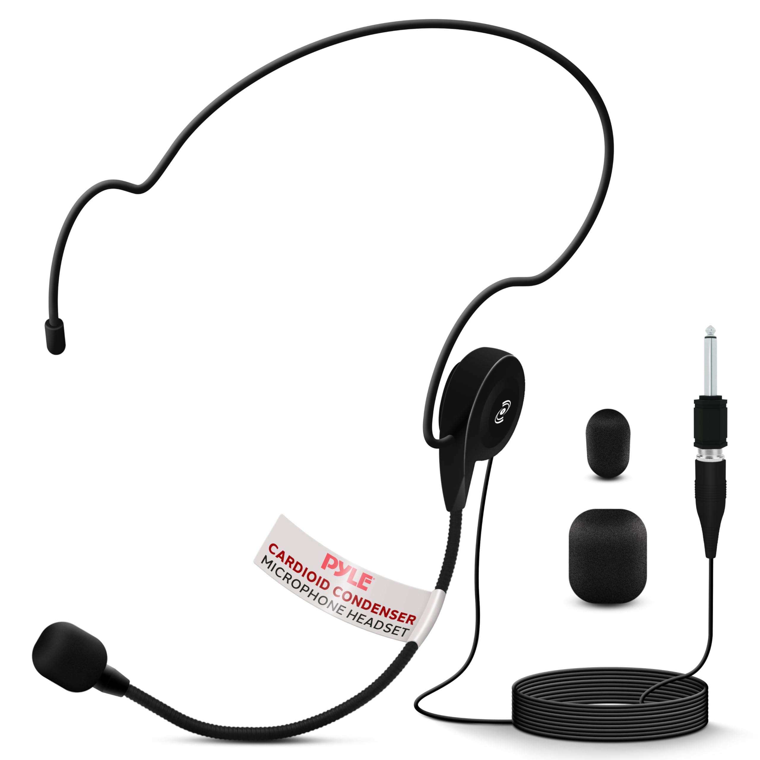 Photo 1 of Double Over Ear Microphone Headset - Professional Hands Free Cardioid Wired Audio Boom Condenser Microphone Headset w/ 3.5mm / 1/4" Adapter, 4ft Cable, and Mic Windscreen - Pyle Pro PLM31 (Black)