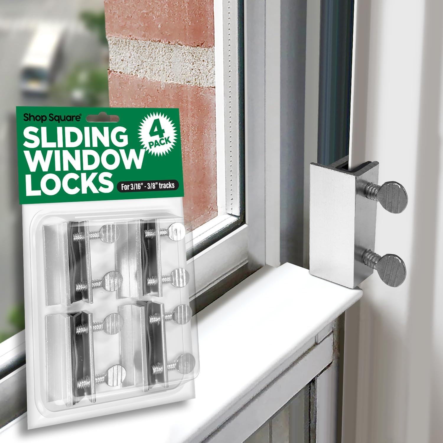 Shop Square Window Locks, 4 Pack Aluminum Thumb Turn Window Lock, Secure Sliding Windows & Doors, No-Drill Install, Child Proof, Indoor Outdoor, Requires 28-36mm Clearance