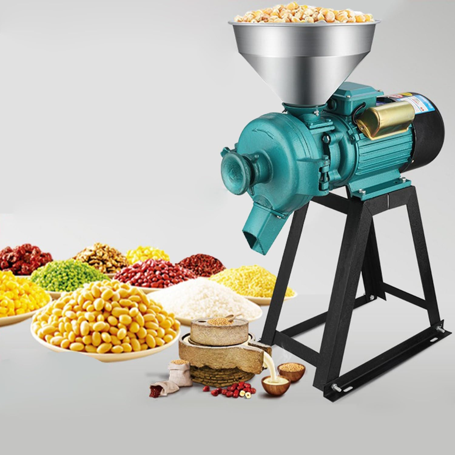 3500W Electric Grain Mill Crusher - Heavy Duty Commercial Grinder for Corn, Wheat, Coffee, and Cereals - Durable Dry Feed Milling Machine with Funnel Attachment