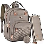 Dikaslon Diaper Bag Backpack with Portable Changing Pad, Pacifier Case and Stroller Straps, Large Unisex Baby Bags for Boys Girls, Multipurpose Travel Back Pack Moms Dads,Khaki