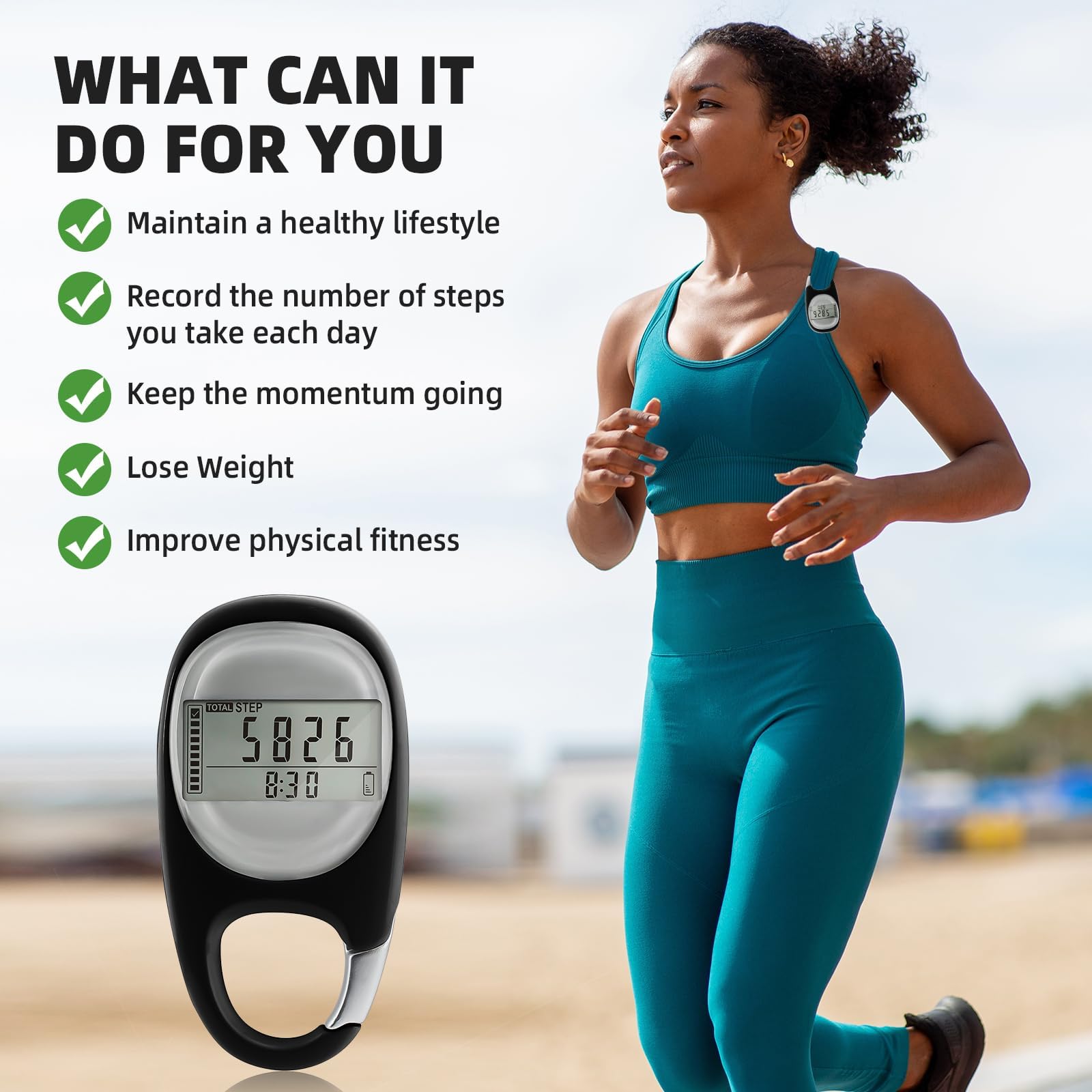 3D Podometre, PréCision Compteur De Pas,Montre Podometre avec Mousqueton,Enregistre Les Pas,La Distance Et Les Calories BrûLéEs.Suivi D'Activité Physique Et De Fitness pour Les Enfants Et Les Sen