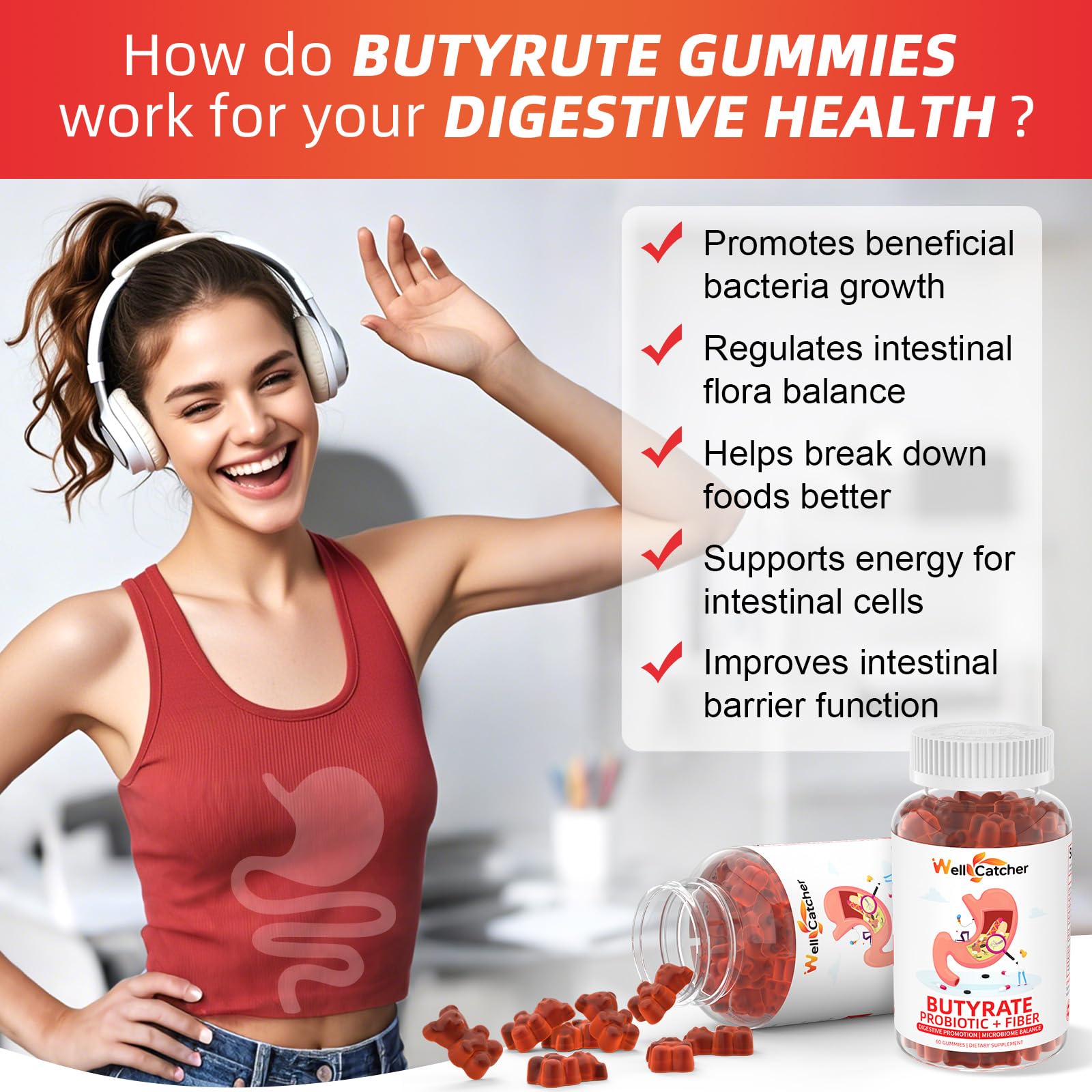 Butyrate Gummies Gut Health Supplement: Butyrate with Probiotic & Prebiotic Fiber Gummies for Women Men Sugar Free Digestive & Energy Metabolism Support Vegan Hawthorn Flavor 30 Days Supply — Amazon image 3