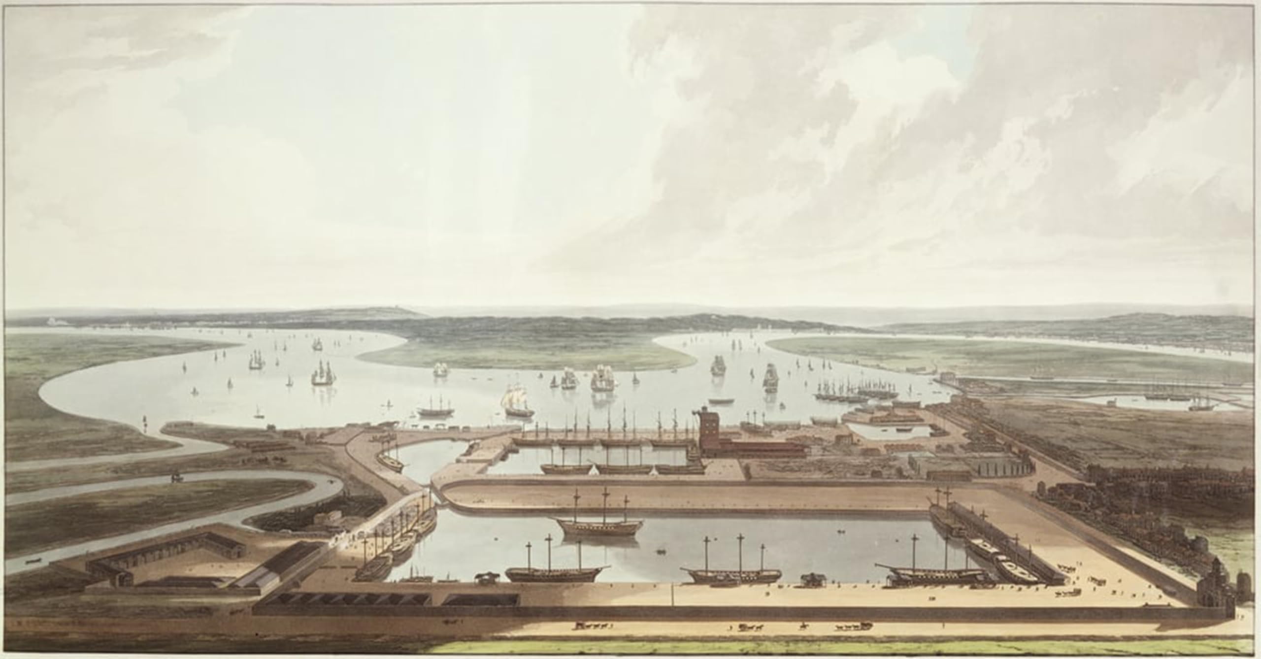 SERENDIPITP Vintage Wall Art Canvas Nordic Poster Canvas Print Picture View of the East India Docks by William Daniell Wall Art Poster for Home Decor 60x90cm
