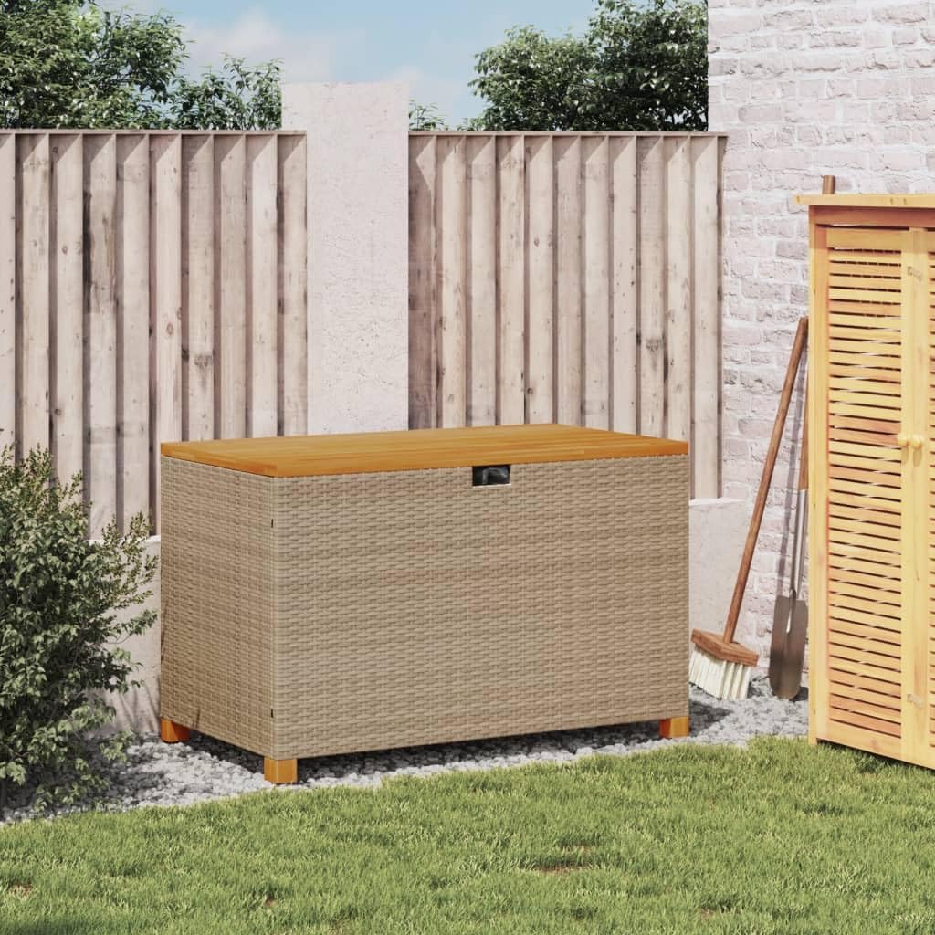 Patio Storage Box, Deck Box Organization and Storage, Deck Storage Container Box for Patio Furniture,Outdoor Cushions, Pool Supplies, Beige 43.3"x21.7"x24.8" Poly Rattan Acacia Wood
