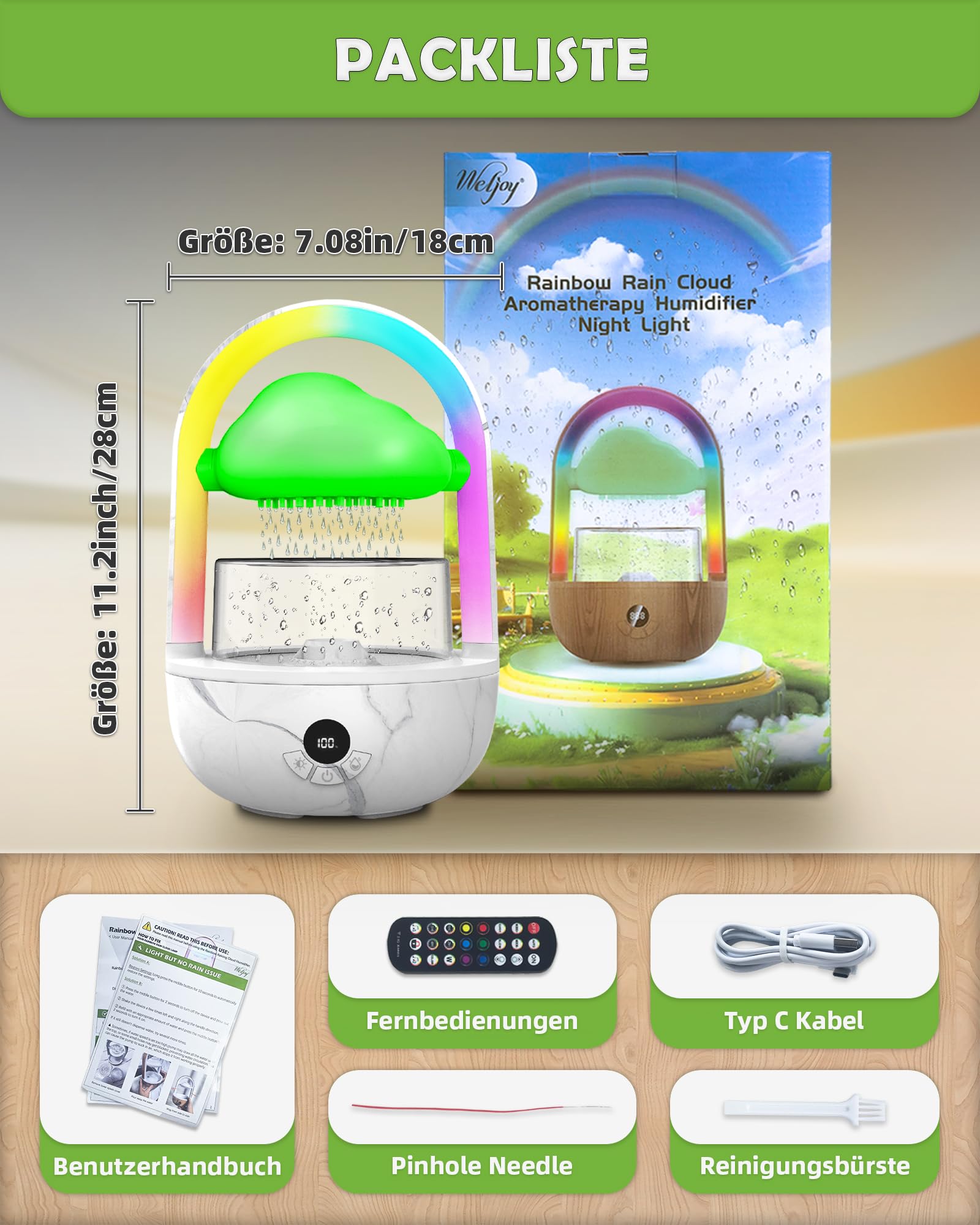 Regenwolken Luftbefeuchter Mit Regenbogenlicht, Weljoy Humidifier Mit Exklusive APP, Luftbefeuchter Schlafzimmer Mit Marmortextur & 7 Farben LED-Lichtern, Raumbefeuchter Für Schlafen/Entspannung