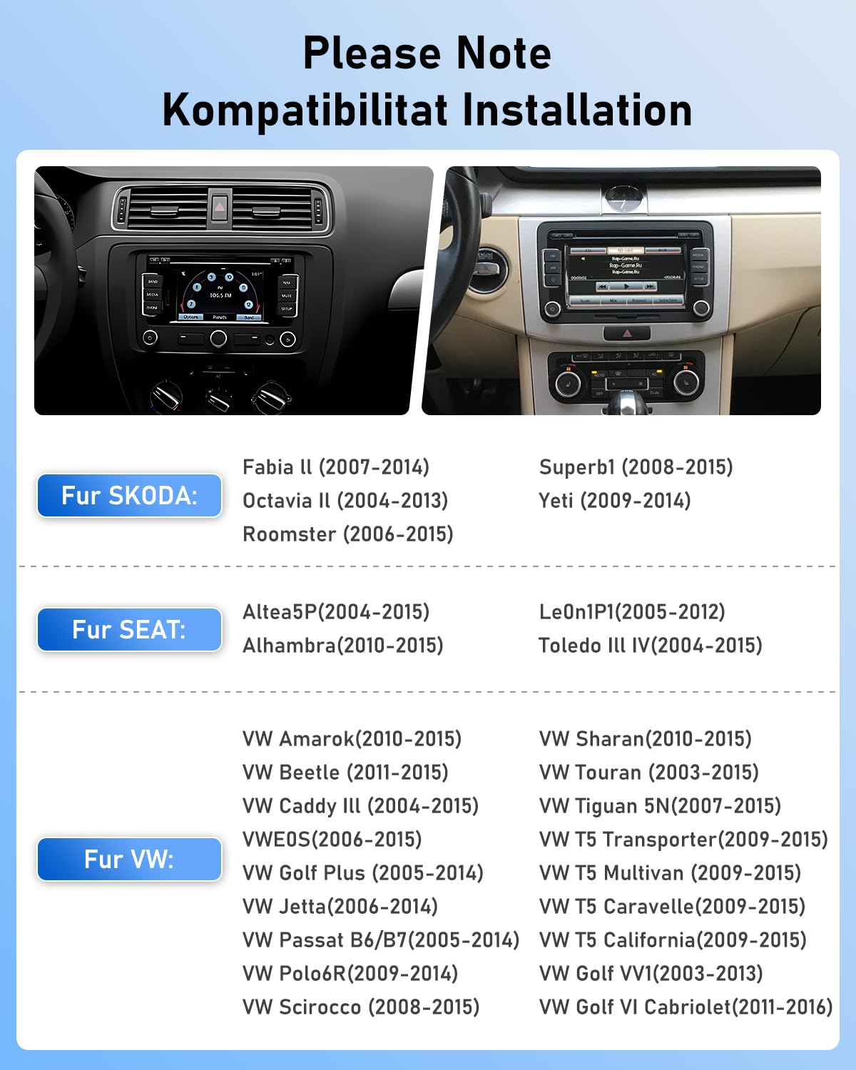 NHOPEEW 7 Zoll 2 + 64G Android Autoradio für VW Passat b6 b7 Golf 5 6 Jetta T5 EOS Polo Touran Seat Sharan - Unterstützung Drahtlos Carplay & Android Auto WiFi GPS FM RDS Mirror Link + Rückfahrkamera