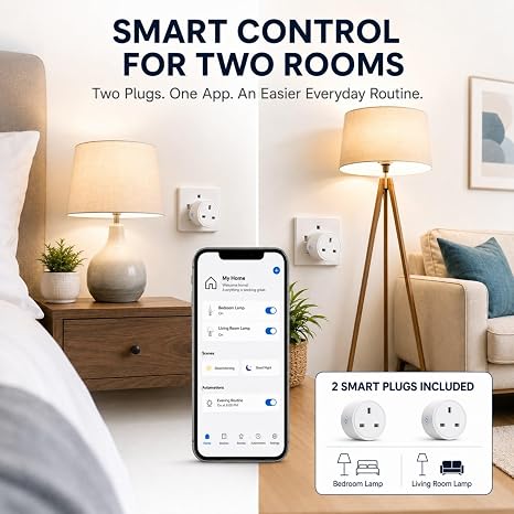 Avatar Controls WiFi Smart Plug 2 Pack, UK Socket, Alexa & Google Home | App Control, Timer & Schedule, Group Control and 2.4GHz WiFi Setup with No Hub Required for Lamps and Everyday Home Devices