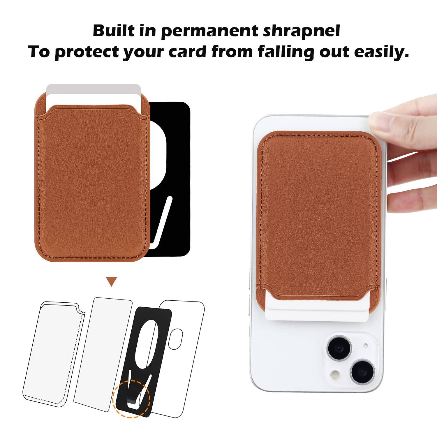 FIDWALL Magsafe Wallet Portafoglio Tessuti in Pelle per iPhone 16/15/14/13/12 Max/Pro/Plus/mini,con Anello in Ferro per all Phone Case,RFID Card Holder con Magsafe Magnete (Sella Marrone)