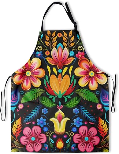 Miniatura 1 de Kawani Delantal de artista colorido pintura artística delantal ajustable con 2 bolsillos delantal floral mexicano para mujeres hombres cocina pintura