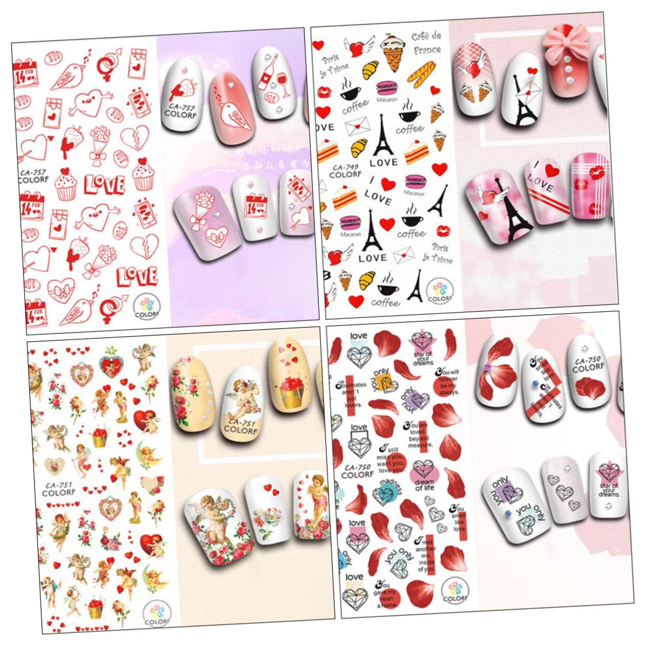 Healeved 45fogli Adesivi Per Unghie Tema Di Decalcomanie Con Cuori Per Decorazioni Unghie e Altri Usos Creativi Facili Da Applicare e Perfetti Per Festeggiare