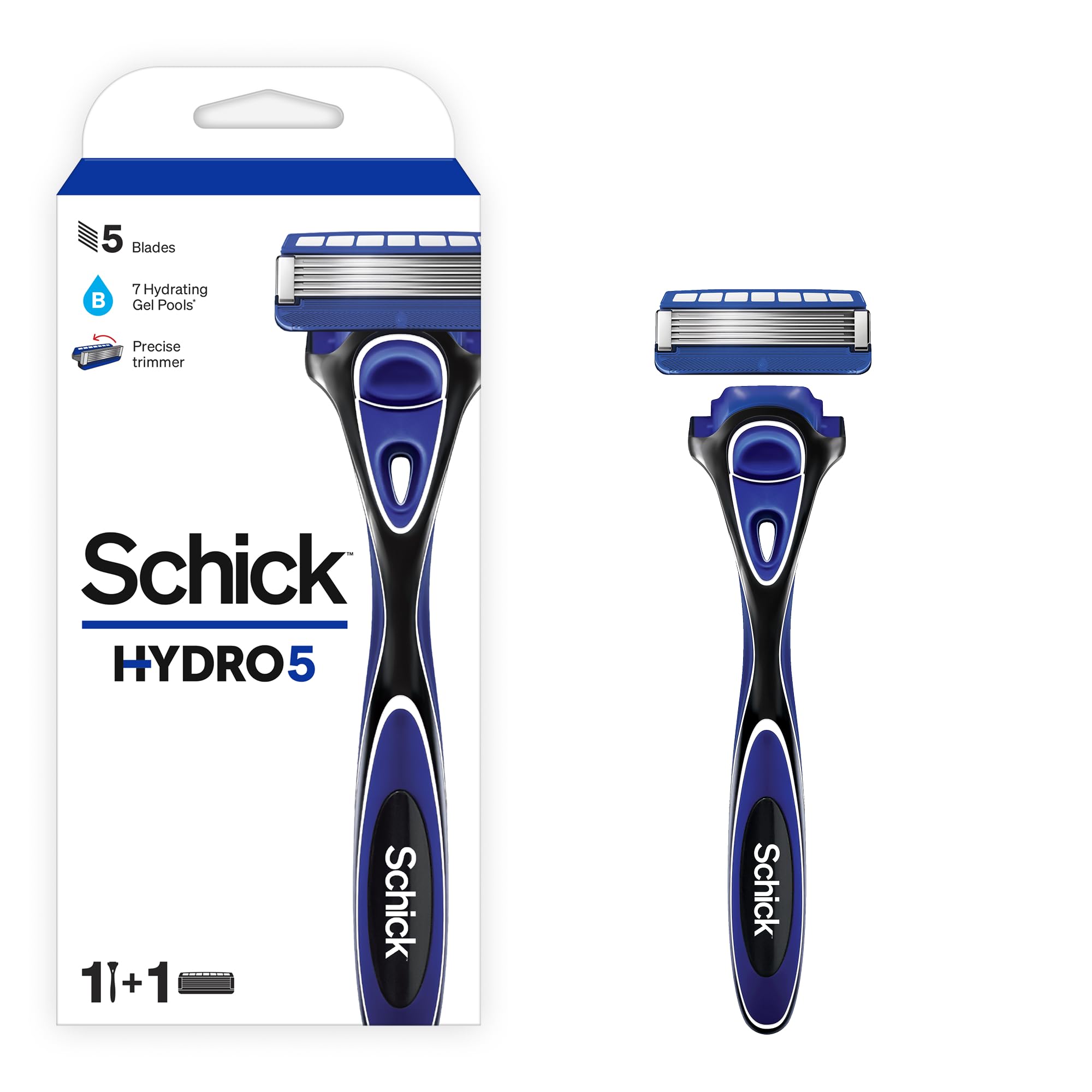 Hydro 5 Kit, pack of 1 | 5 Ultra Glide Blades 7 Gel Pools A Flip Trimmer|Ergonomic Designed Premium Highgloss Metal Razor Handle