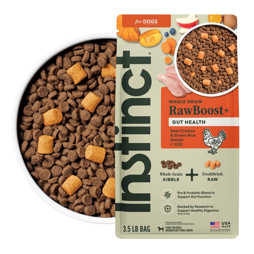 Instinct RawBoost Gut Health, Natural Dry Dog Food with FreshDried Raw Pieces, Whole Grain Recipe- Real Chicken and Brown Rice, 3.5 lb. Bag