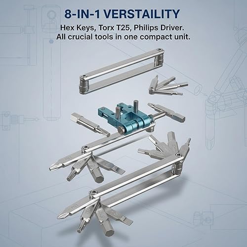 Miniatura 4 de Multiherramienta 8 en 1, kit de herramientas de reparación de bicicletas compacto con destornillador de cabeza plana pequeño y juego de llaves