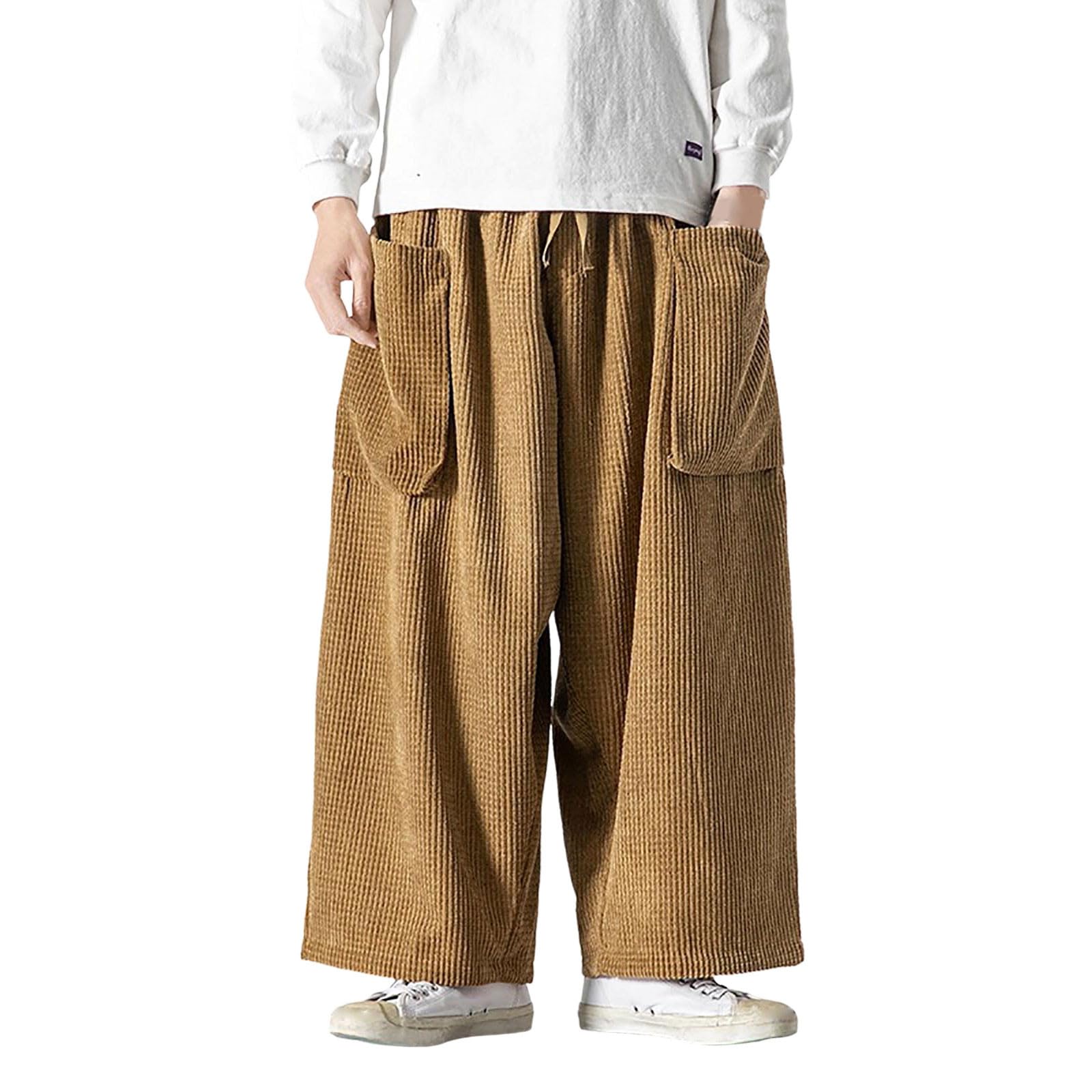 Pantalones Casuales de para Hombre, Rectos, de Color Liso, con Bolsillos Grandes, Pantalones Casuales, de Pierna Ancha