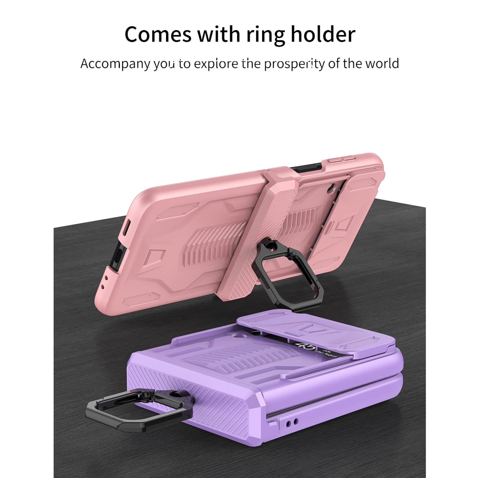 LTL Etui do Samsung Galaxy Z Flip 3 z magnetyczną ochroną zawiasów, stojak pierścień i osłona na kamerę, wojskowa klasa odporne na wstrząsy etui pancerne do Samsung Galaxy Z Flip 3 5G, fioletowe