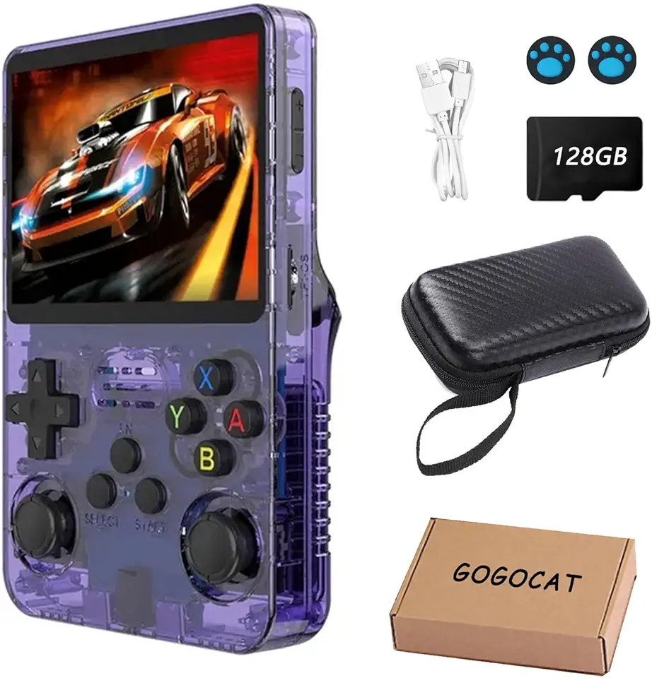 Console de jogos portátil retrô R36S,128 GB,Arkos 2.0,1 GB de RAM,console de jogos integrado com mais de 39.000 jogos,brinquedo de descompressão portátil para adultos,video game portatil (Roxo