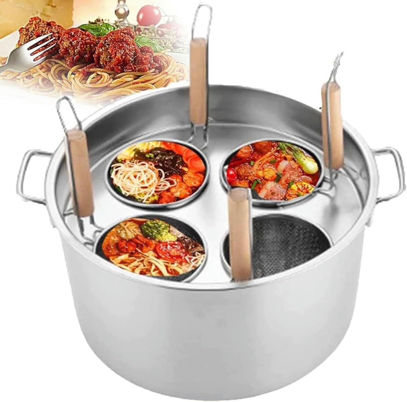 Outil de cuisson pour pâtes et nouilles avec passoire intégrée en acier inoxydable