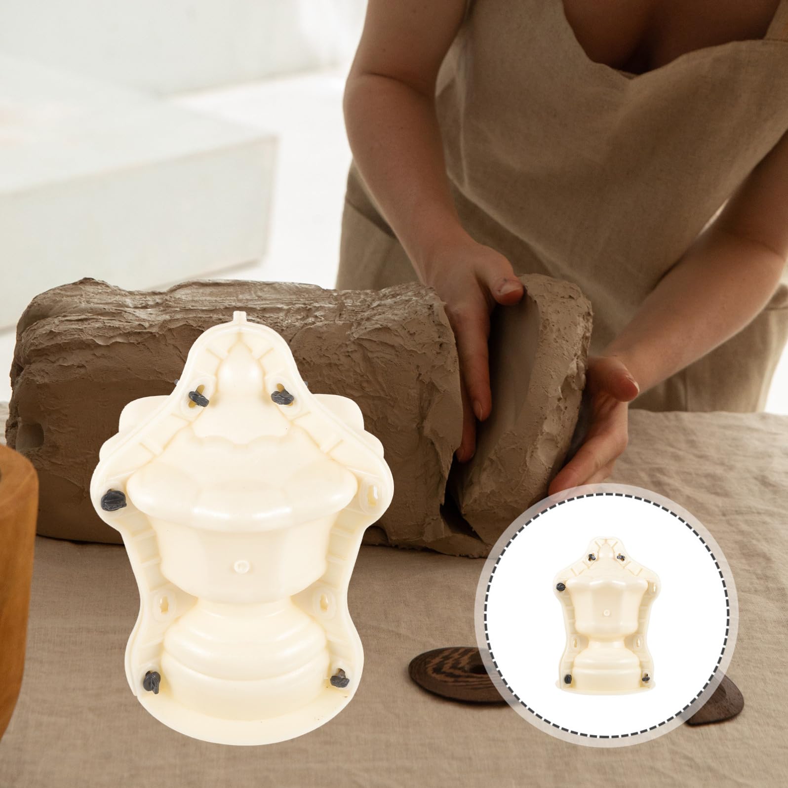 INOOMP Stampo per Colonna Romana in Plastica Beige Leggera senza Bave, Modello Sfera per Decorazione Balcone e Giardino, per Appassionati di Fai-da-te