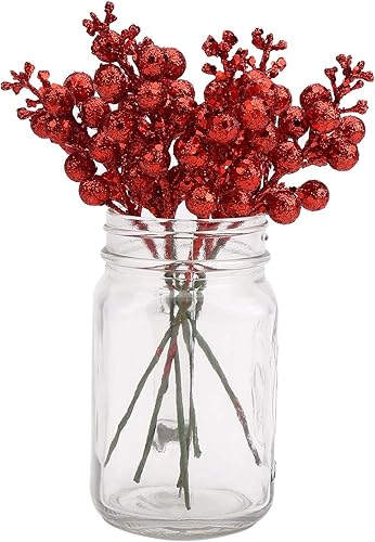 Miniatura 5 de DIYASY Tallos artificiales de bayas rojas, 20 piezas de 7.8 pulgadas con purpurina para adornos del árbol de Navidad, corona de Navidad, decoración