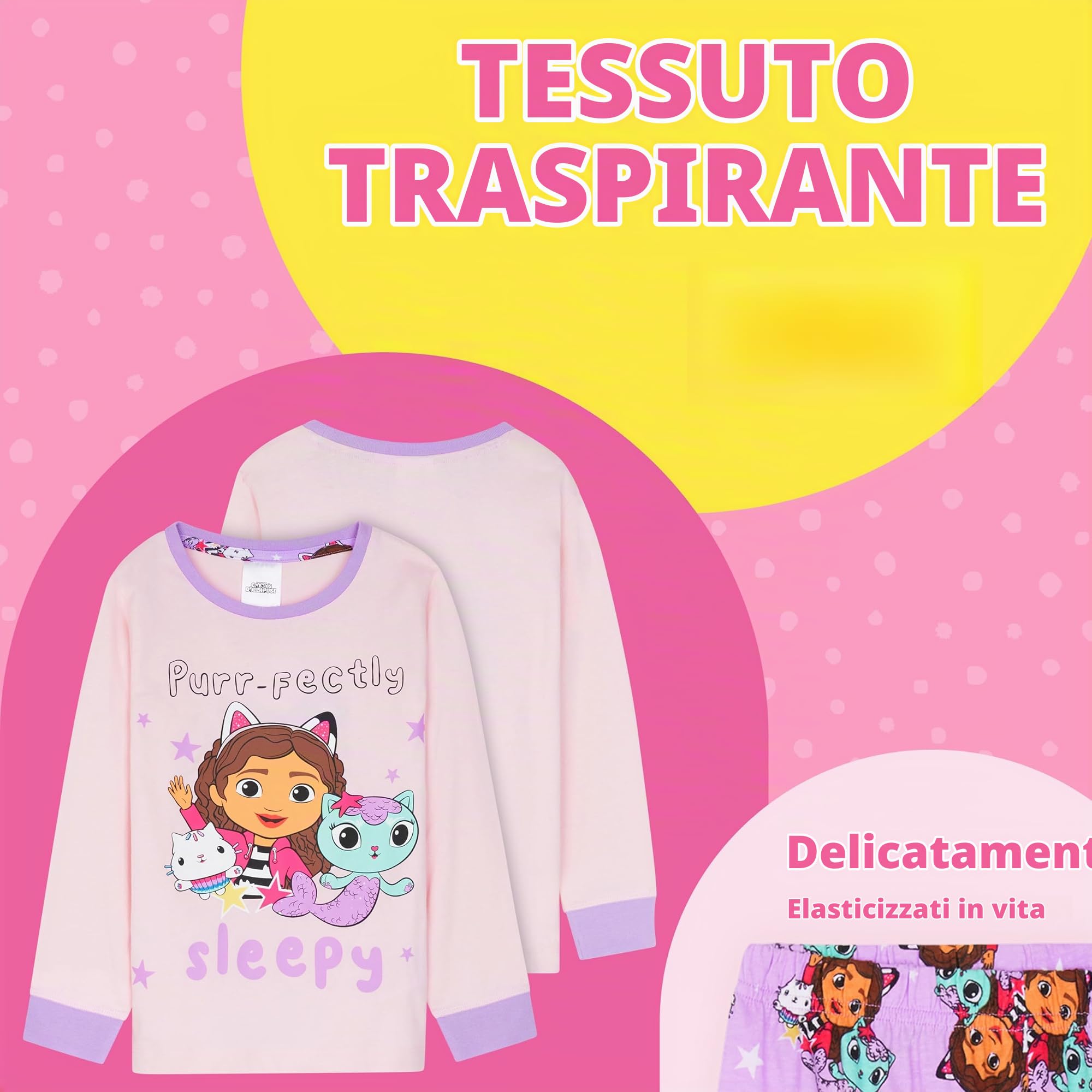 Gabby’s Dollhouse Pigiama Bambina, 2 Pz Abbigliamento da Notte - Regalo Ragazza (Rose, 6-7 Anni)
