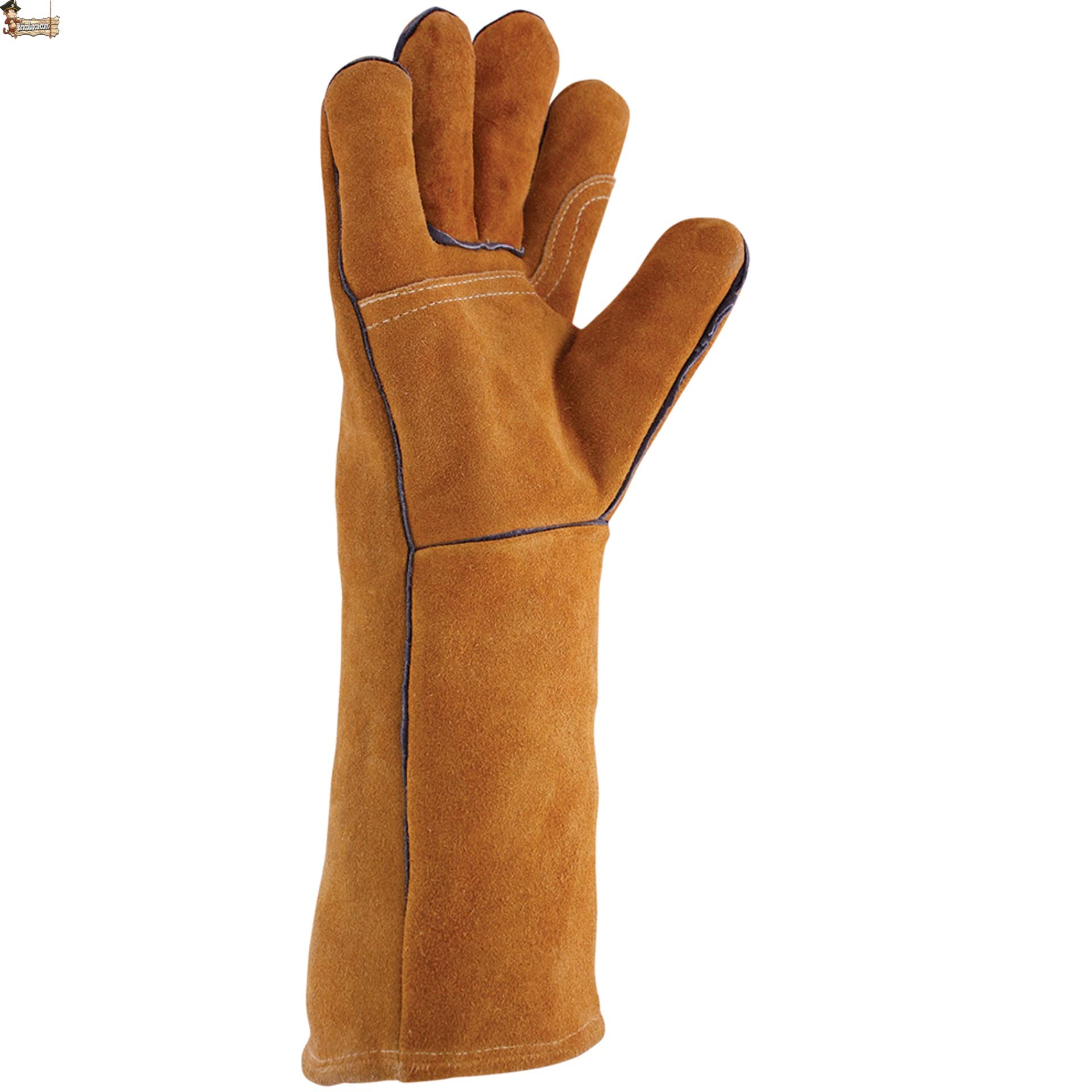 BricoLoco.com Guantes trabajo soldador. Soldadura profesional eléctrica hilo, electrodo. Largo 400 mm. Piel vacuno serraje. Refuerzo en palma. Forrados y cómodos. Talla 9. (6)