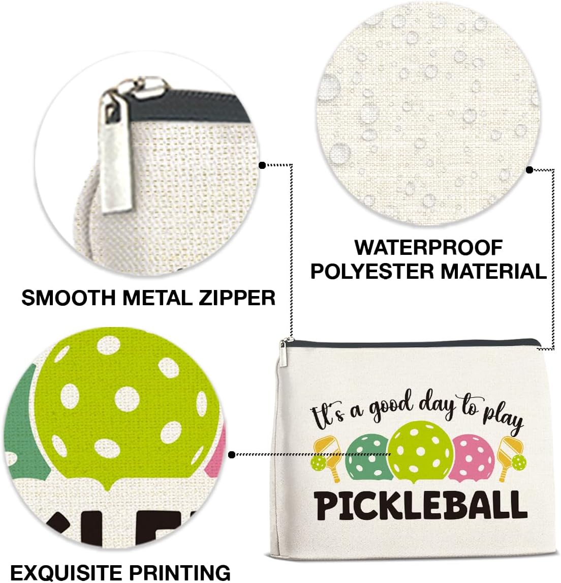 Pickleball Gifts Cosmetic Bag - Pickleball Accessories Zipper Makeup Pouch Small Makeup Bag (1Pcs) - Image 3
