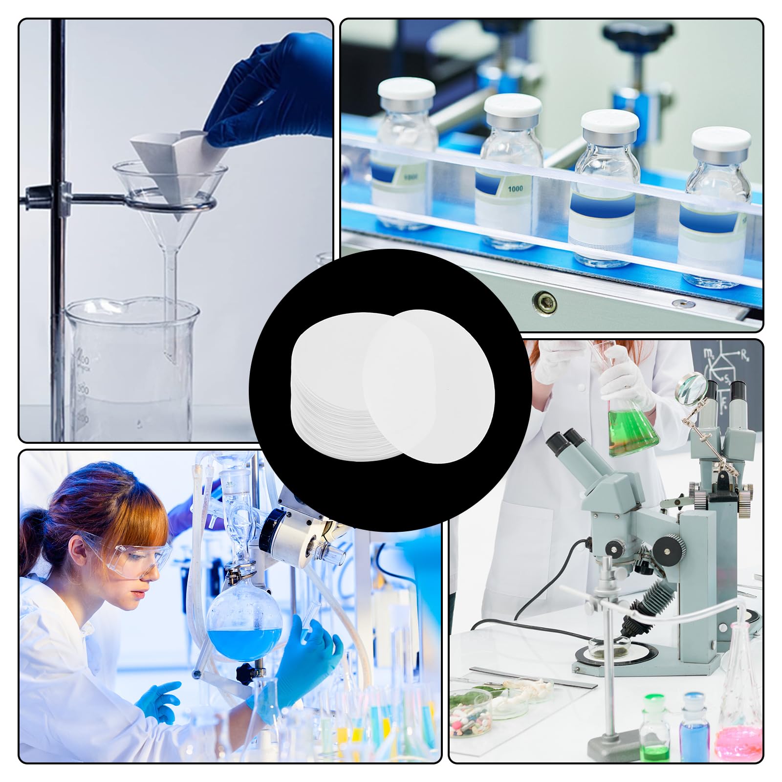 Zestaw 100 okrągłych filtrów papierowych, jakościowy papier filtracyjny, laboratoryjne koła filtracyjne, artykuły laboratoryjne z filtrem okrągłego papieru, do eksperymentu z filtrem, test oleju, 150