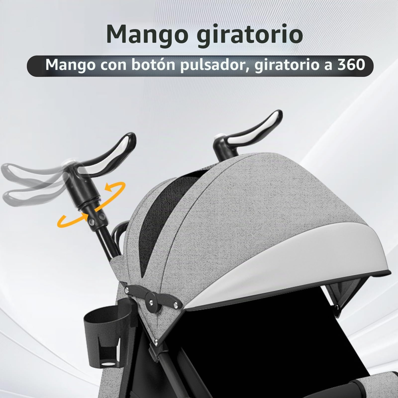 OHMG - Cochecito compacto de 0 a 4 años, ligero y manejable, plegable con una mano, respaldo reclinable, arnés de 5 puntos, cochecito ligero con toldo y mosquitero, carga 25 kg (A-Gris)