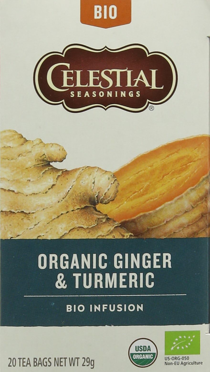 Celestial Seasonings Organic Ginger and Turmeric Teabags, Pack of 6, 20-Count
