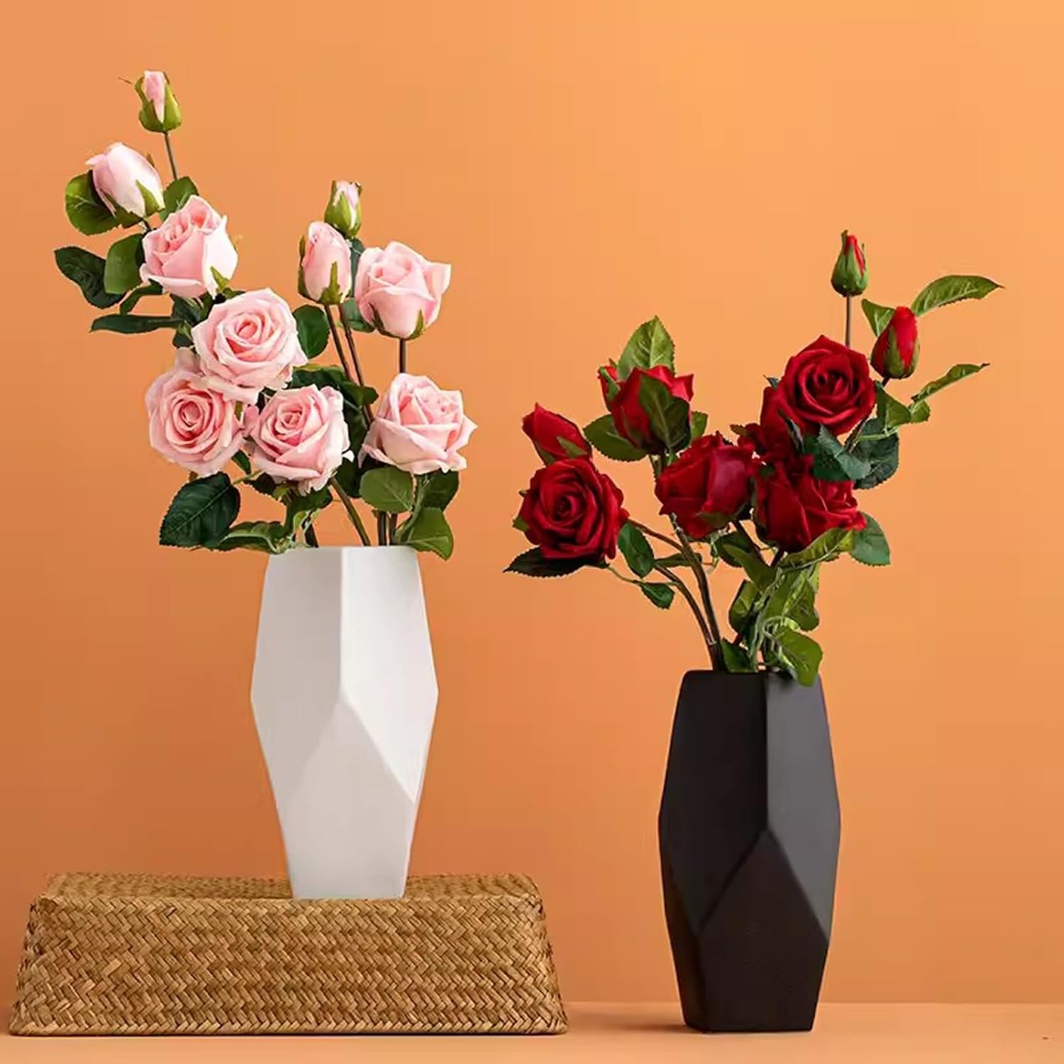 Vase Black Ceramic Vase Living Room Dry Flowers Rose Arrangements Minimalist Tabletop Decoration and Ornaments with a Sense of Luxury Suitable for dining and living room home decoratio(Black)