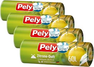 Pely Drawstring Bin Liners with Lemon Fragrance Value Pack (4 x 10 Pieces), Yellow, for Disposal of Residual Waste (60 Litres) with Pleasant Fragrance