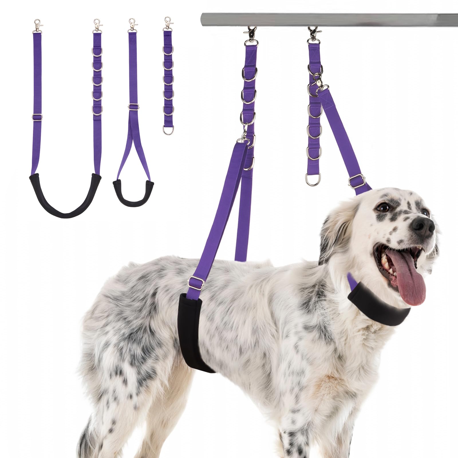 Dog Grooming Belly Strap - 3PCS Grooming Restraint Set Adjustable Belly Band Loops Strap with Padded Support & Loop Extension Straps Pet Grooming Harness Kit for Dogs (Voilet) — image 1
