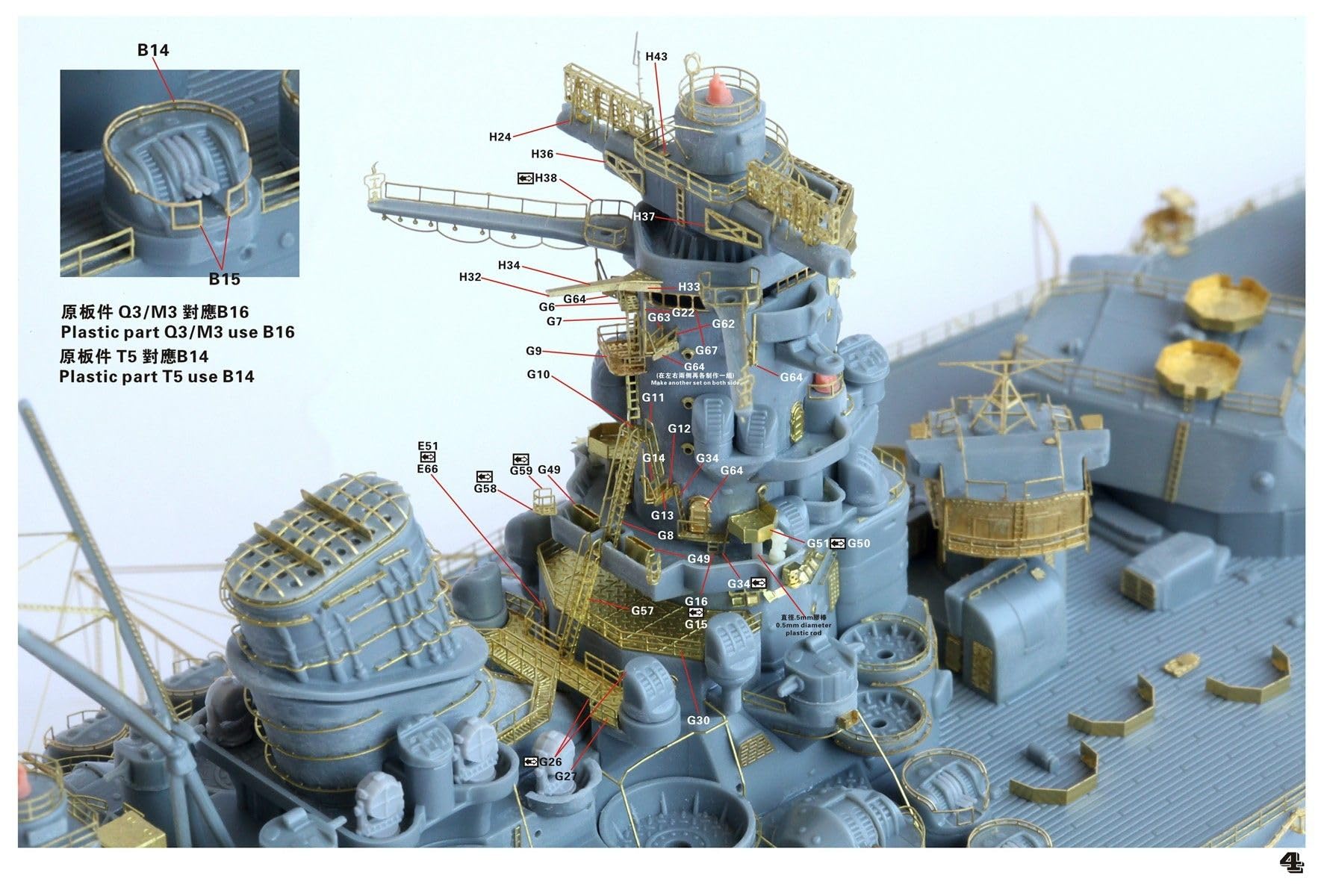 Pancernik niepomalowany 1/700 WWII IJN Pancernik Yamato 1945 Zestaw ulepszeń stanu końcowego dla Pitroad (pełna wersja)