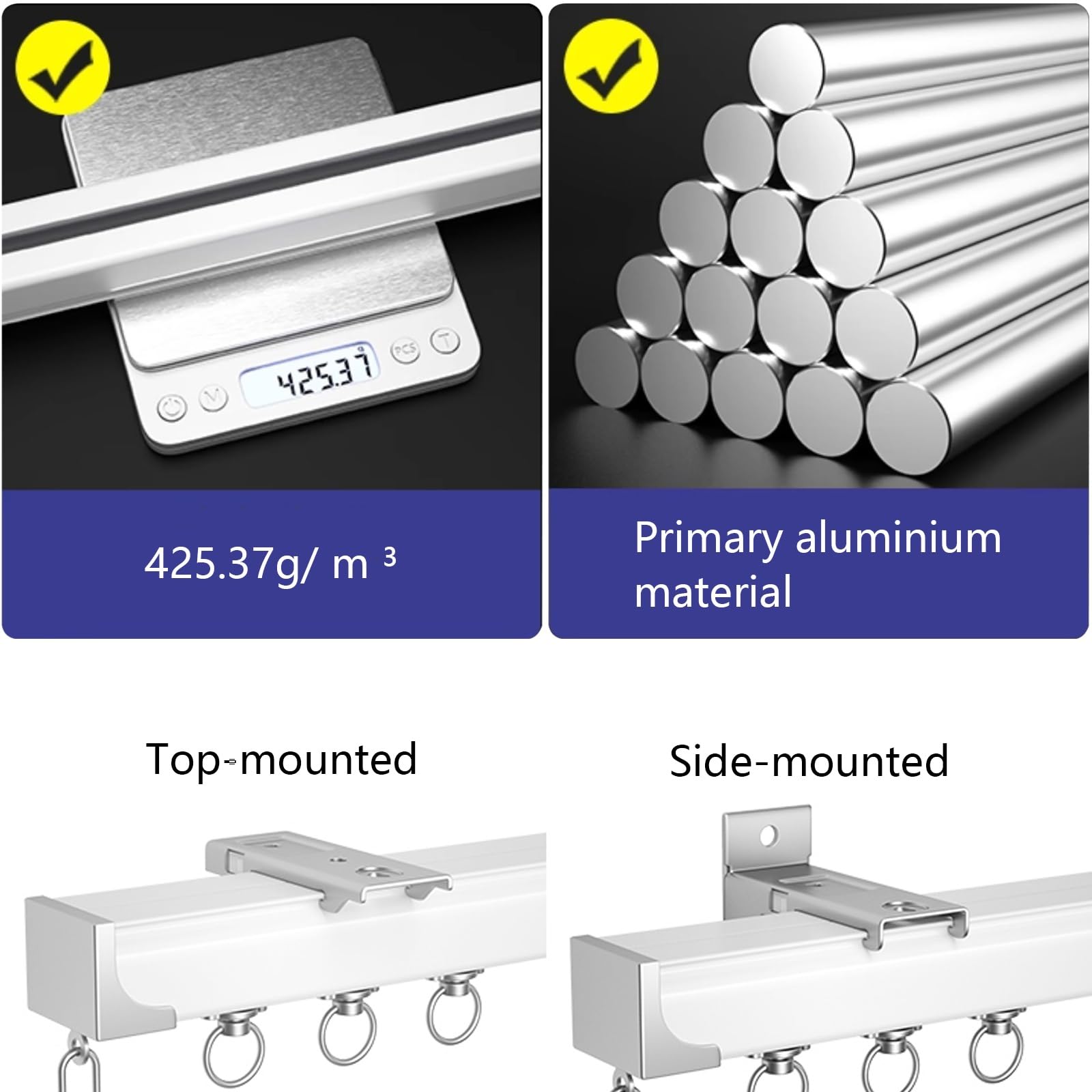 Szyna sufitowa ze stopu aluminium do zasłon, mocowanie sufitowe do karnisza, do zasłon, przegrody pokoju, zasłona prysznicowa (biała, 100 cm)