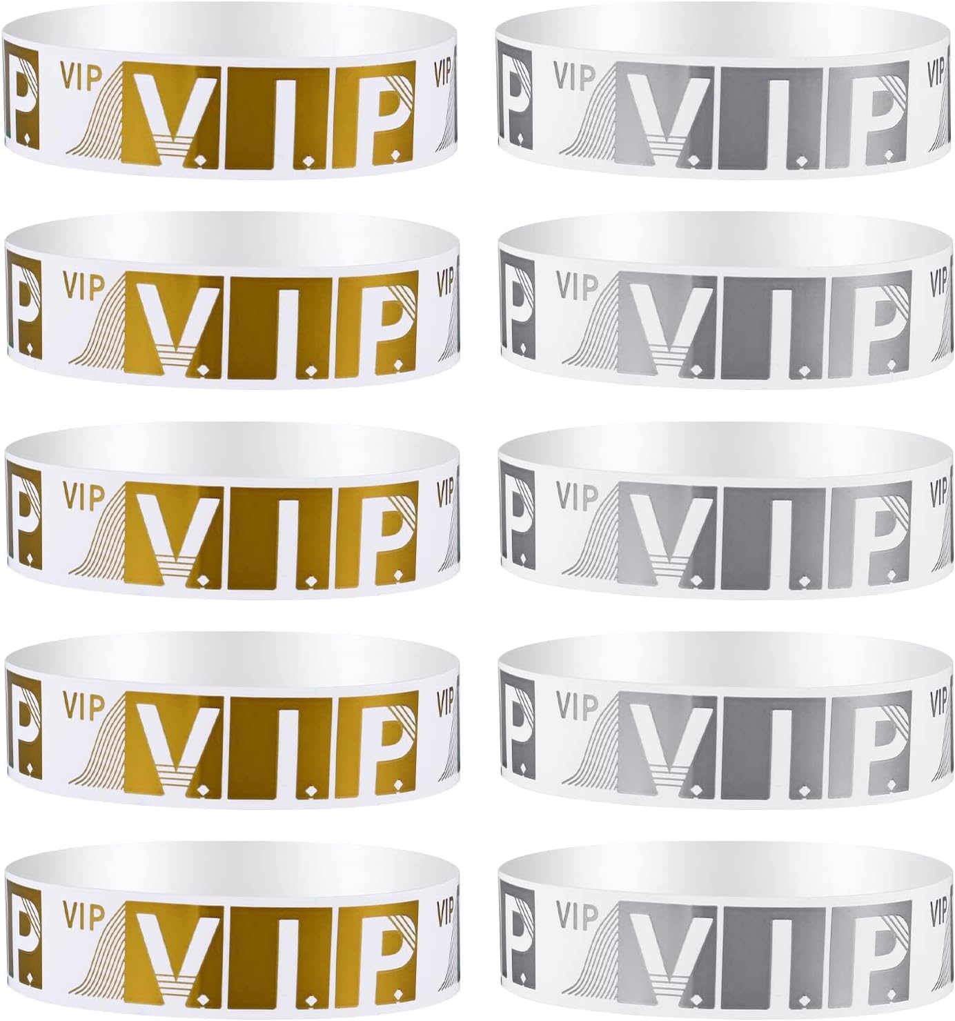 Tazweeq VIP Wrist Bands, 200pcs Waterproof Paper Bracelets Coloreds Admission for Festivals Party-Golden/Silver