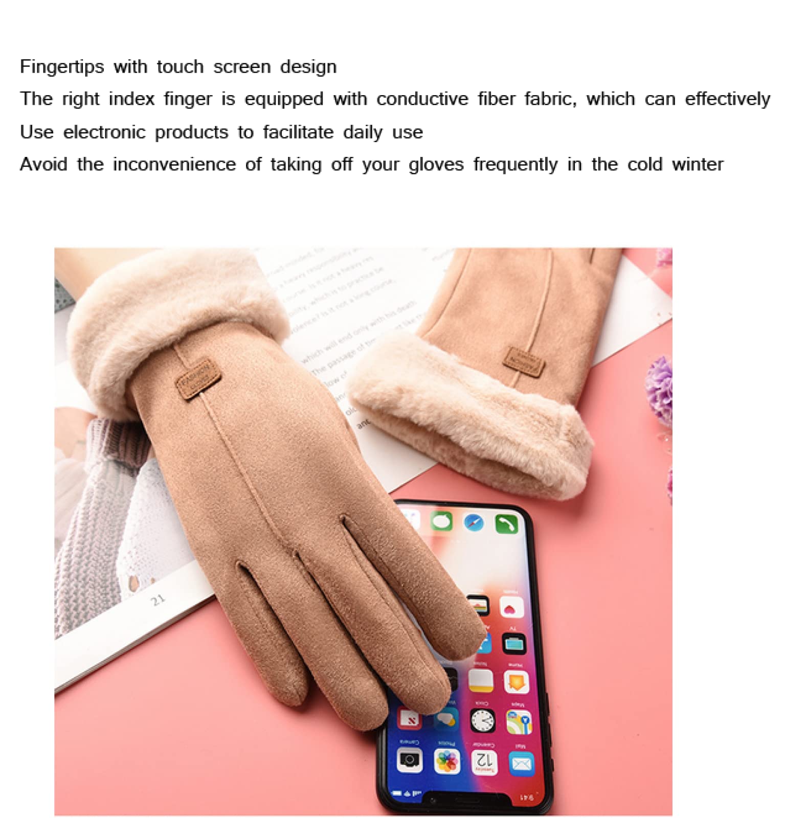 Guanti Invernali da Donna, Touchscreen, Termici con Fodera in
