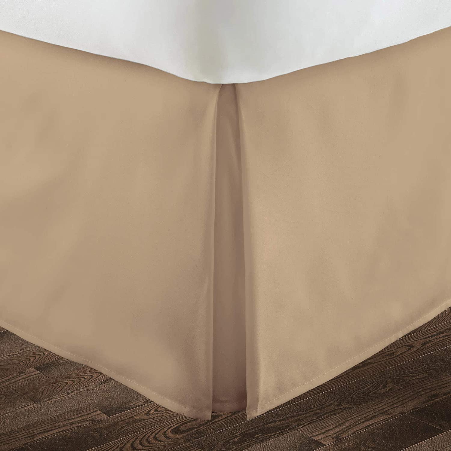 Box Pleated Bedskirt - Split Corner Bedskirt Queen Size - Luxury Pleated Dust Ruffle Bedskirts - 600 Brushed Microfiber Bedskirts - 12 Inch Drop Queen Box Pleated Bed Skirt, Beige