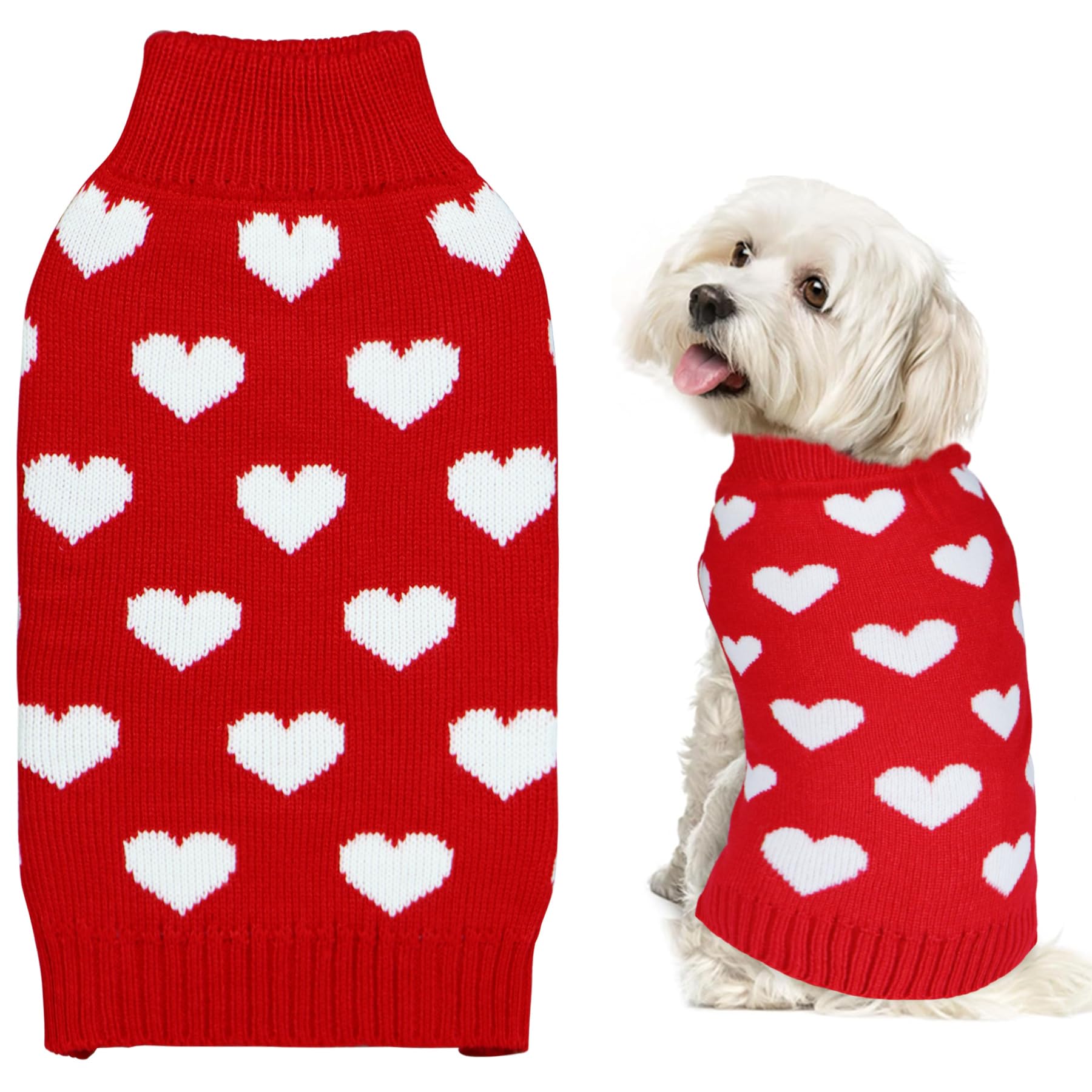 GOYOSWA Valentine Dog Sweater Dog Valentines Clothes Outfit Knitted Heart Sweater for Small Medium Large Dogs Pets (Red, Large)
