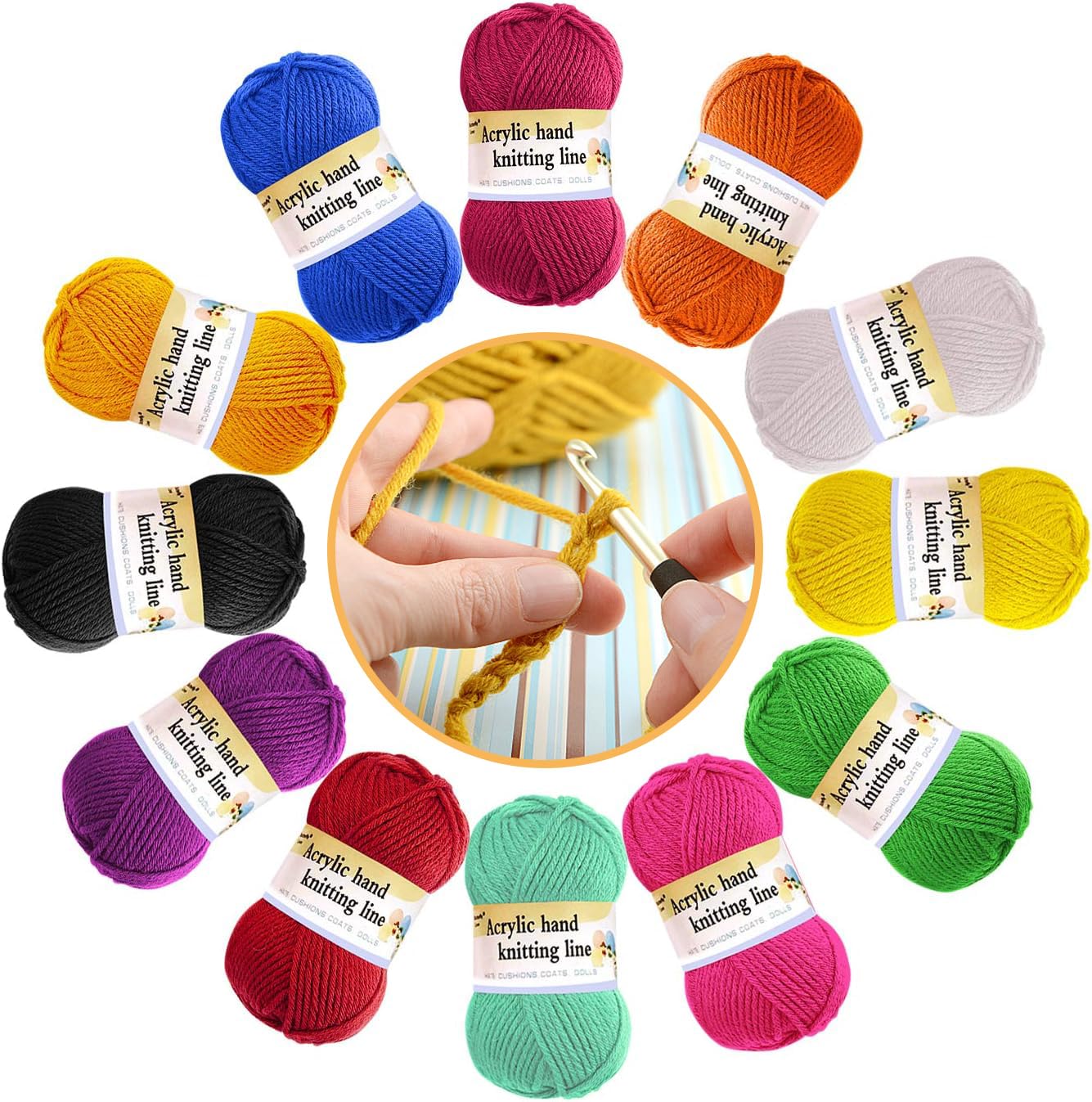 12 Pack Acrylic Wool - Crochet Yarn Multi Coloured Knitting Wool, Crochet Wool Weaving Yarn Packs, Colour Wool Yarn Packs in 12 Bright Colours(Each 13g)