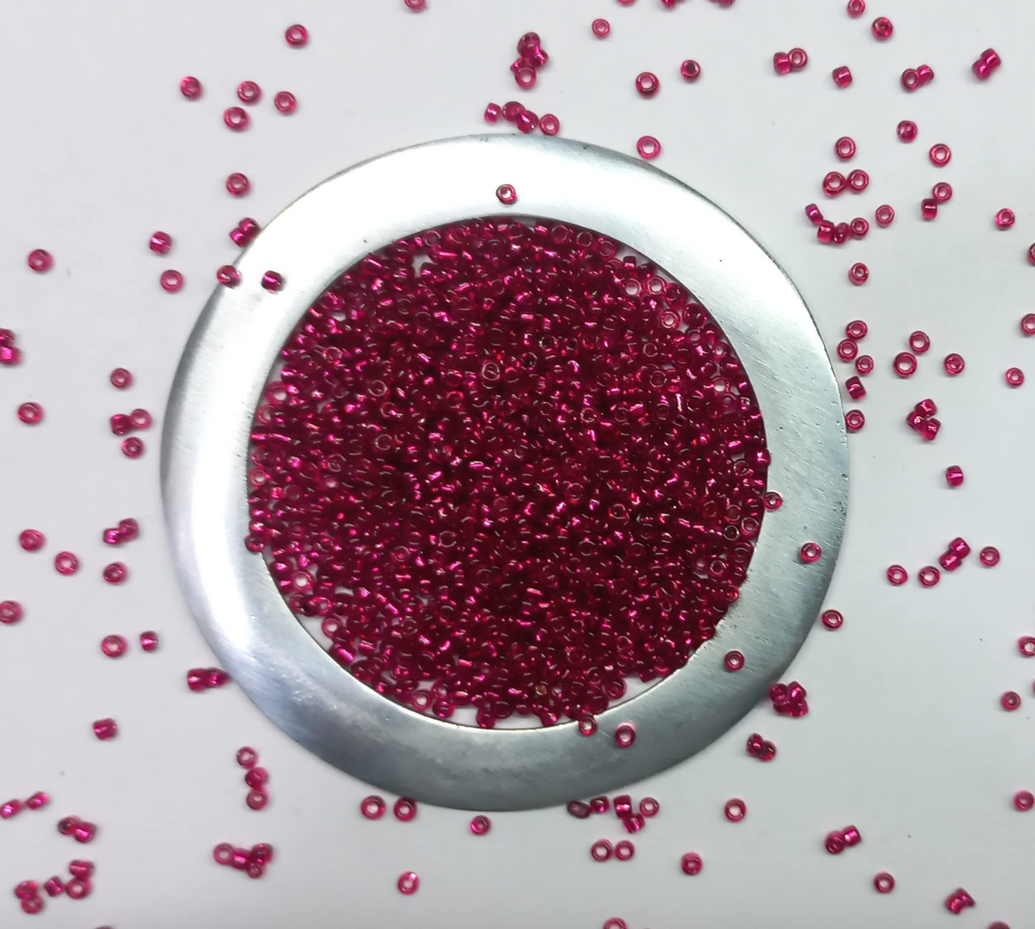 OMX, Seed Beads Glass Beads, Size - 11/0 (2mm) for Embroidery, Arts & Craft, Jewelry , Silverline Colours, (225 Gram - Approx 30000 Pc, Red)