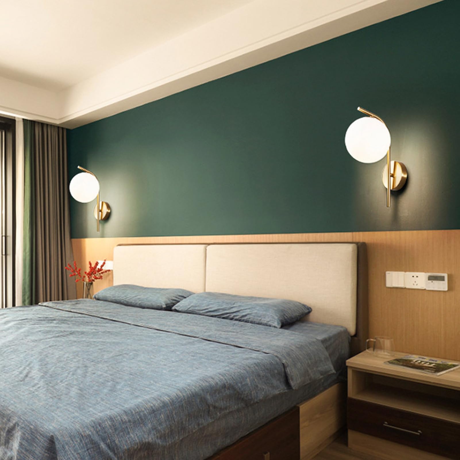 Lampada da Parete Interno, Portalampada da Parete Dorato, E27 Lampada a Muro Paralume di Vetro 12CM, Lampada a Muro Creative Palla di Vetro E27 lampadina NON Contiene, per Camera da Letto, Soggiorno