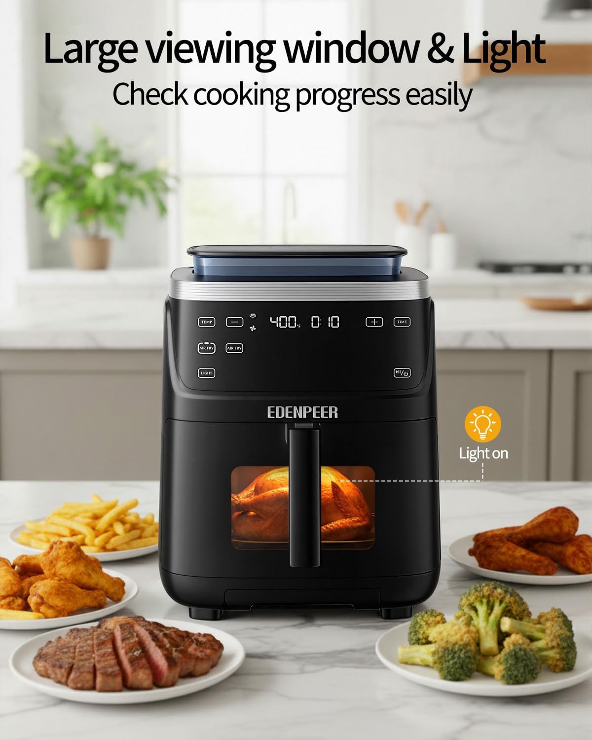 Steam Air Fryer, Self Cleaning Smart Air Fryers, with Visible Window, 1700W High Power Airfryer, 7.5 QT for Family of 4-6, Whisper Quiet Technology, 12-in-1Presets, Dishwasher Safe Non Stick Basket