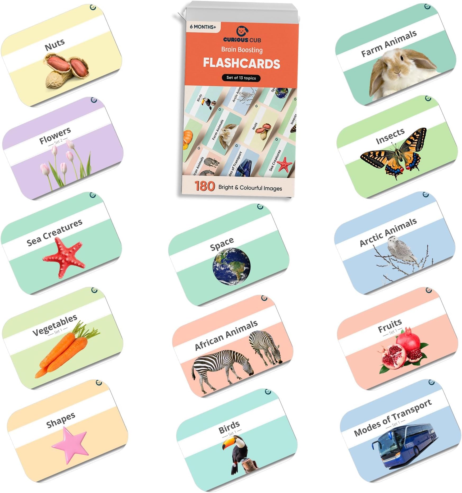 - 13 in 1 Brain Boosting Flash Cards for Babies & Infants | Flash Cards for 1 Year Old to 3 yrs |Set of 180 Extra Large Flashcards for Visual Stimulation & Early Brain Development