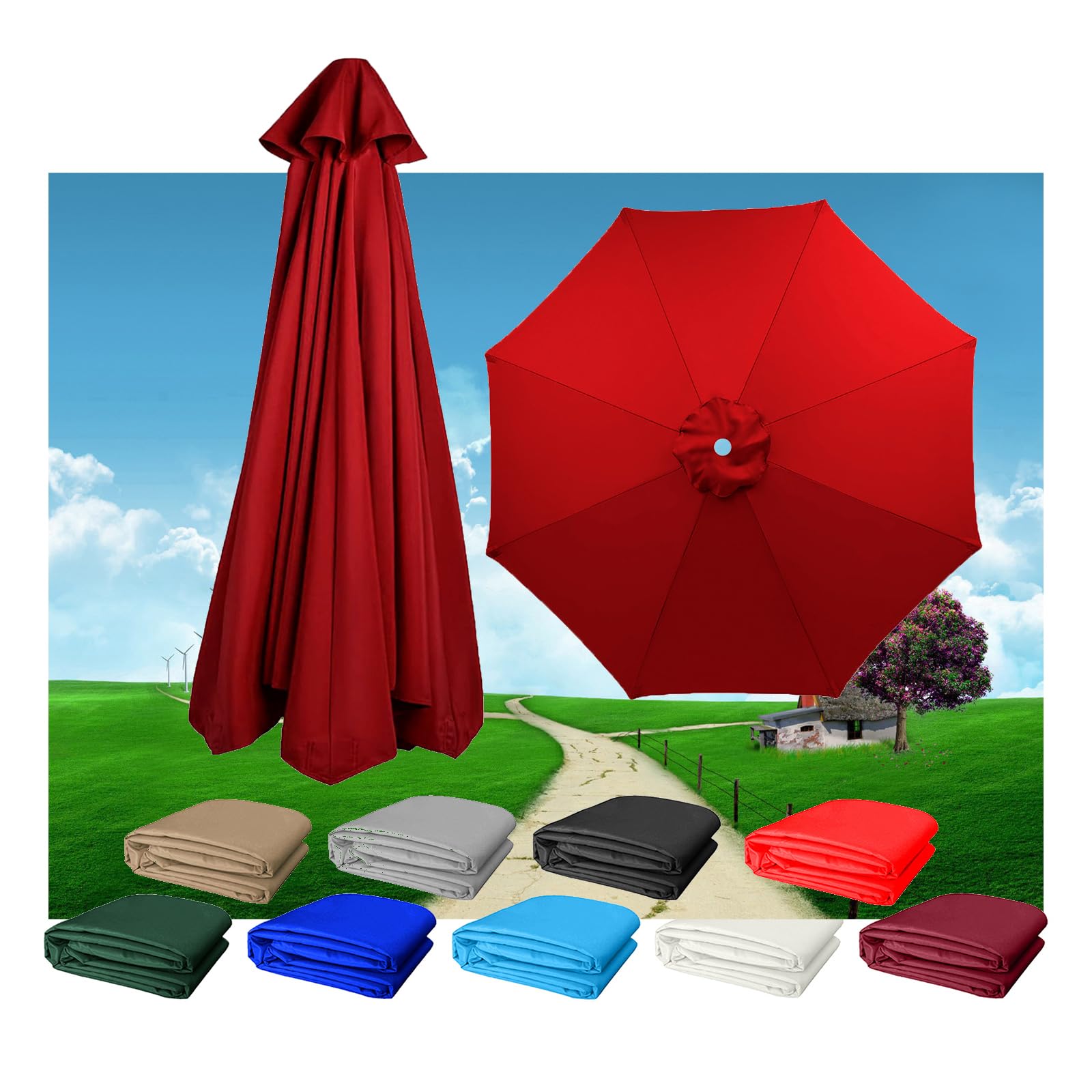 KDQRMVV Replacement Parasol Canopy 3.0m 3.5m/8 Arms garden parasol replacement canopy for cantileve Umbrella(Size:3.5m,Color:Red)