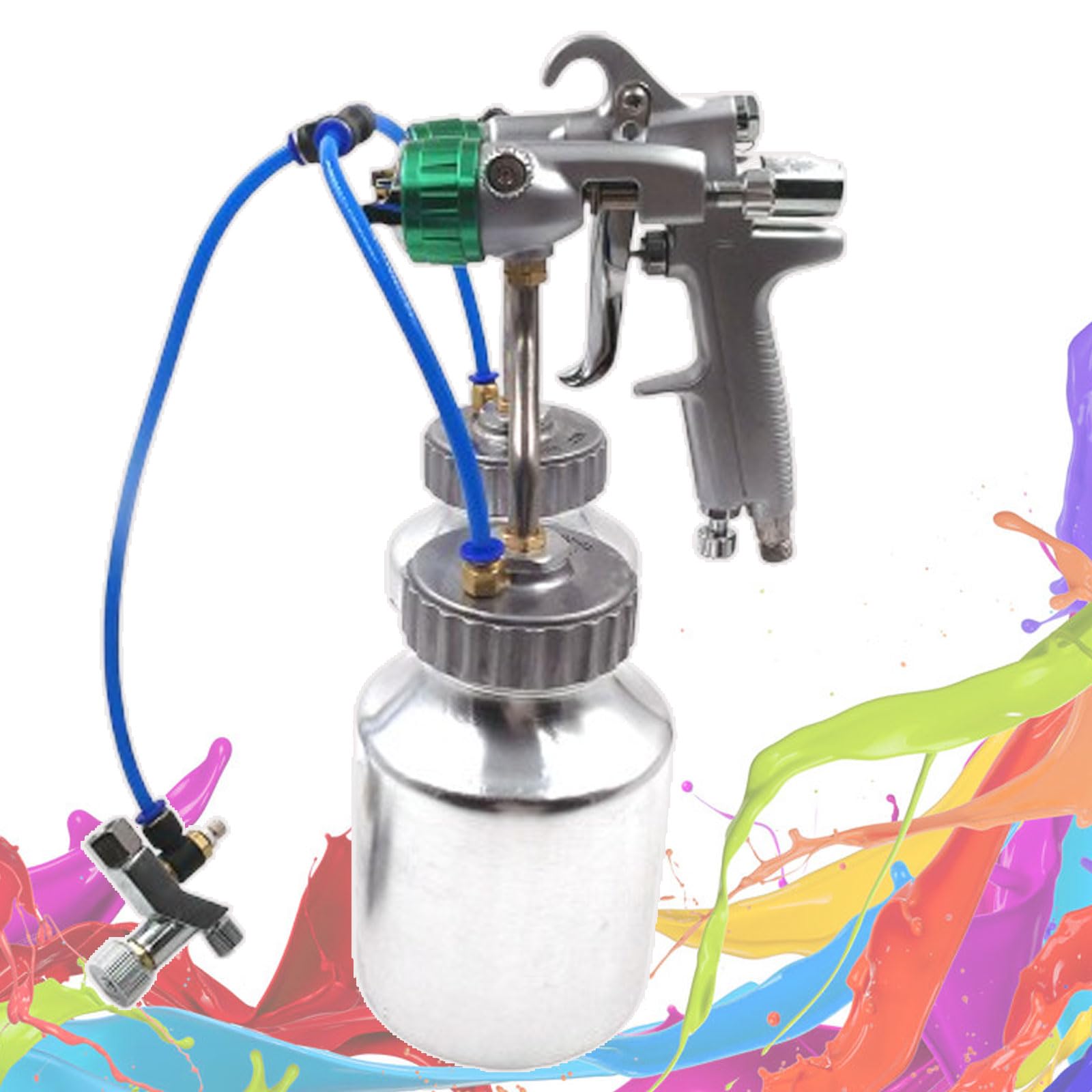 Pulverizador de pintura neumático de doble cabeza, boquilla de 1,3 mm, pistola de pulverización de alta presión, bote de 1000 ml, 8-12 cfm, para pintura industrial y bricolaje en el hogar
