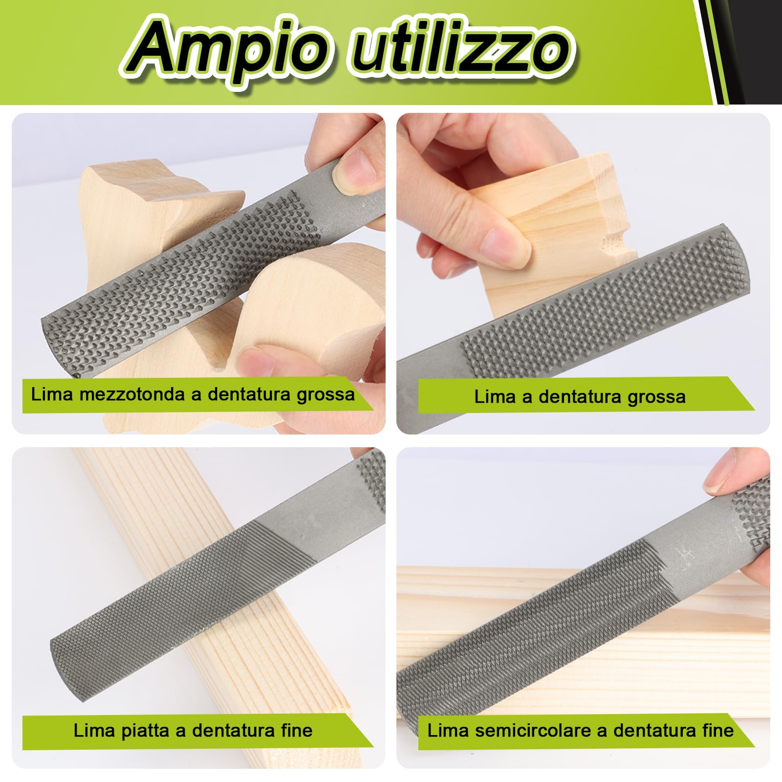 MORROWIND Raspa per Legno, 20 cm Utensile Manuale 4-in-1 in Acciaio ad Alto Tenore di Carbonio con Superfici Piana, Semitonda, Rotonda e Raspa, per Legno, Metallo Tenero e Plastica, 2-Pezzo