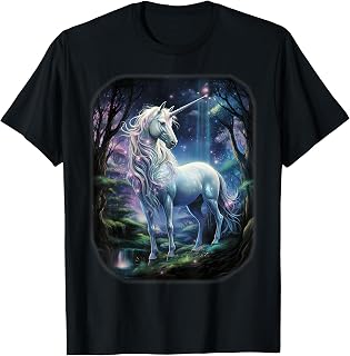 Fantasy white Unicorn standing in forest universe. T-Shirt
