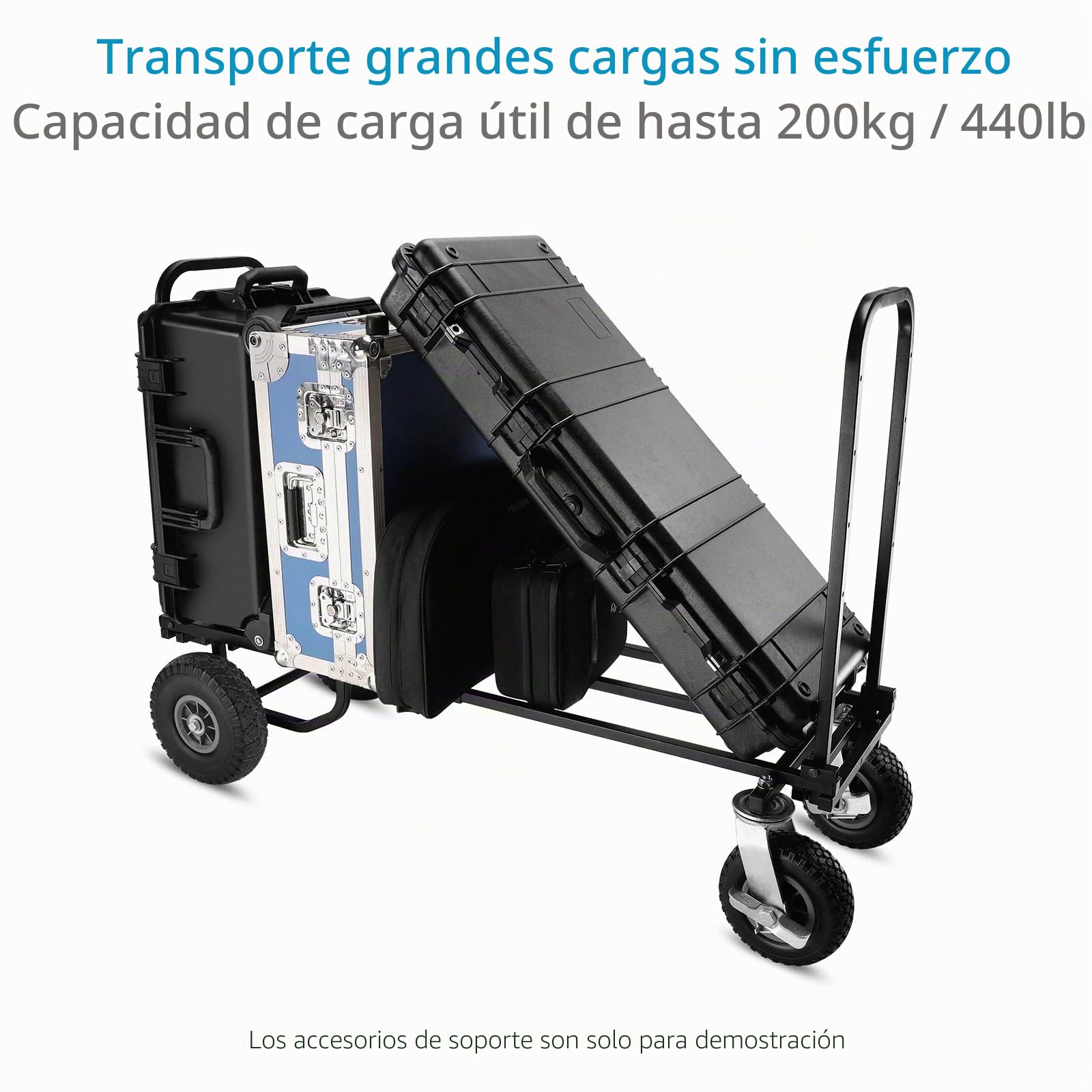 Carro utilitario Plegable PROAIM Vanguard UC5, Extensible 32-53", 200 kg | Carro de acero con 8 configuraciones, ruedas delanteras giratorias de 8", traseras de 10", frenos y asa plegable