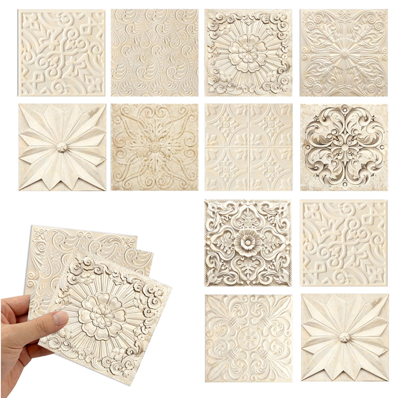 Carrelage Adhesif Mural Cuisine, 48pcs 10x10cm Stickers Carrelage Cuisine, Kitchen Tile Sticker Carreaux Imperméables Décoration pour la Cuisine, Salle de Bain et la Chambre