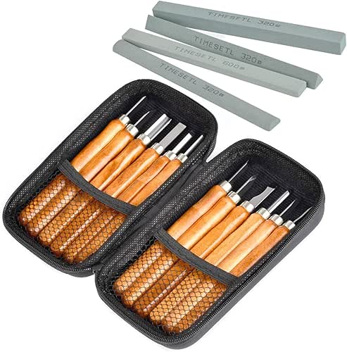 TIMESETL 17Pack Small Wood Carving Set, 12pcs Wood Carving Tools